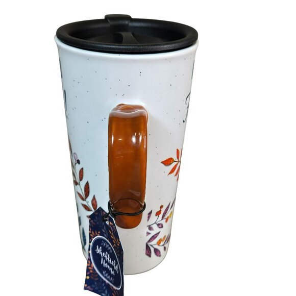 NWT Hello Fall! by Sheffield Home 6.5" Tall Fall Ceramic Travel Mug With Lid - Picture 3 of 11